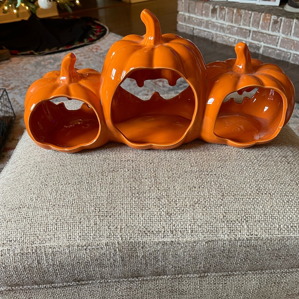 Two Ashland Pumpkin Candle Holders in Vibrant Orange - Picture 2 of 6